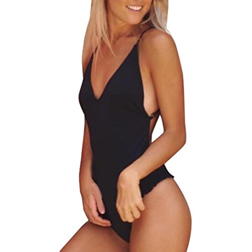 SHOBDW Mujer Sexy de una Sola Pieza Volantes Bikini Traje de baño Rellenado de bañador (Negro, M)