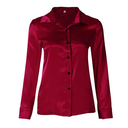SHOBDW Mujeres Carniva Moda botón Camisa Blusa Casual Tops Manga Larga (Rojo, L)