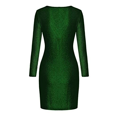 SHOBDW Mujeres de Manga Larga sólido Arco Casual Bolsillo Elegante Verano Ladies Club Fiesta de Noche Mini Vestido(Verde,S)