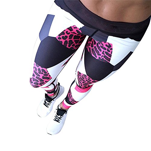 SHOBDW Mujeres Deportes Yoga Estampado de Leopardo Colorido Entrenamiento Gimnasio Fitness Push Up Leggings Mallas de Correr Medias de Cintura Alta Mono Pantalones Deportivos(Rojo,S)