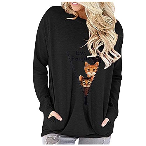 SHOBDW Mujeres Sueltas de Manga Larga de Patchwork sólida Camiseta Inferior Blusa Tops (Amarillo, M)