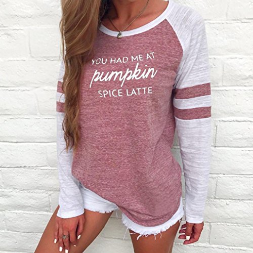 SHOBDW Separación Mujer Camiseta Manga Larga Empalme Blusa Tops otoño Invierno Ropa (L, L-Rosado)