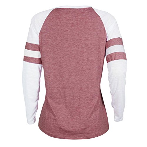 SHOBDW Separación Mujer Camiseta Manga Larga Empalme Blusa Tops otoño Invierno Ropa (L, L-Rosado)