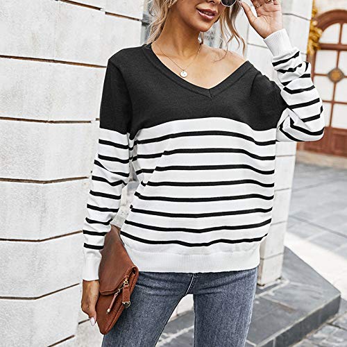 SHOBDW Separación Mujer Camiseta Manga Larga Labor de Retazos Blusa Tops otoño Invierno Ropa (XL, Negro)