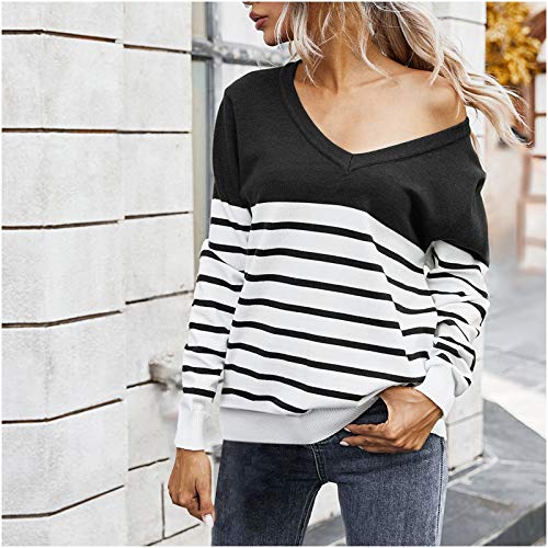 SHOBDW Separación Mujer Camiseta Manga Larga Labor de Retazos Blusa Tops otoño Invierno Ropa (XL, Negro)