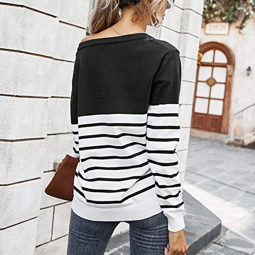 SHOBDW Separación Mujer Camiseta Manga Larga Labor de Retazos Blusa Tops otoño Invierno Ropa (XL, Negro)