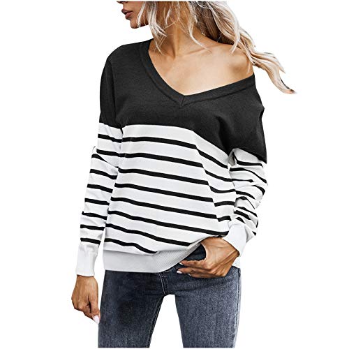 SHOBDW Separación Mujer Camiseta Manga Larga Labor de Retazos Blusa Tops otoño Invierno Ropa (XL, Negro)