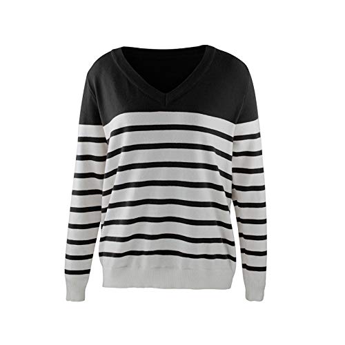 SHOBDW Separación Mujer Camiseta Manga Larga Labor de Retazos Blusa Tops otoño Invierno Ropa (XL, Negro)