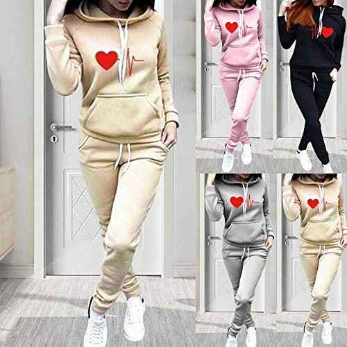 SHOBDW Sudadera con Capucha para Mujer Diaria Conjunto de Dos Piezas Patchwork Invierno Chaqueta de Manga Larga Trajes Deportivos Chándales Pantalones de chándal 2PCS (M, W-Beige)