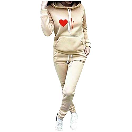 SHOBDW Sudadera con Capucha para Mujer Diaria Conjunto de Dos Piezas Patchwork Invierno Chaqueta de Manga Larga Trajes Deportivos Chándales Pantalones de chándal 2PCS (M, W-Beige)