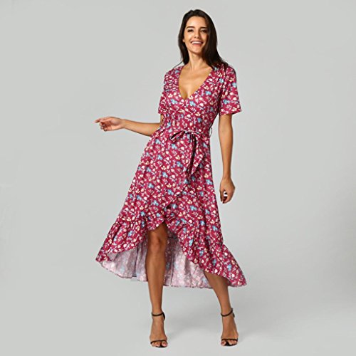 SHOBDW Vestido de Mujer Retor Trompeta Sirena Noche Vestido de Fiesta de Playa Vestido de Vestir (Rojo, XL)