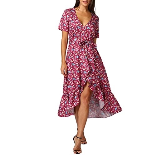 SHOBDW Vestido de Mujer Retor Trompeta Sirena Noche Vestido de Fiesta de Playa Vestido de Vestir (Rojo, XL)