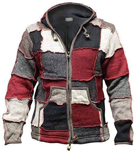 SHOPOHOLIC FASHION Hombre Invierno Parche Lana Hippie Chaqueta - Multicolor, Small