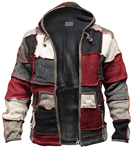 SHOPOHOLIC FASHION Hombre Invierno Parche Lana Hippie Chaqueta - Multicolor, Small