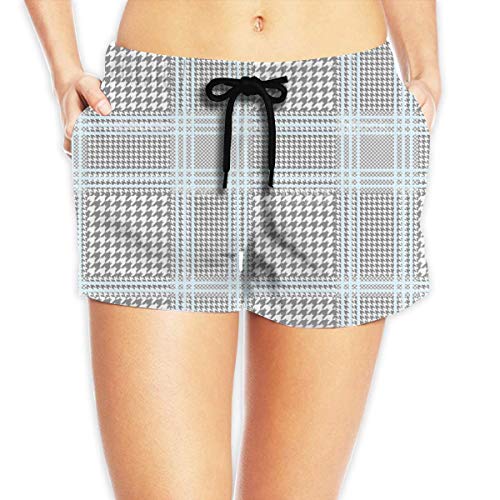 Shorts de baño para Mujer Patrón clásico de Pata de Gallo en bañador de Color Topo y Blanco Cierre con cordónParte Inferior de Bikini para la Playa o la natación