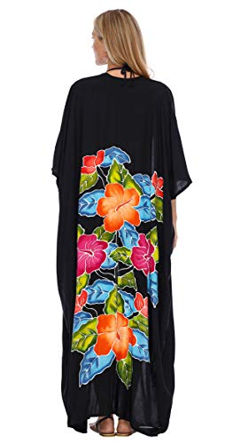 SHU-SHI - Kimono para mujer - Ideal para la playa - Estampado floral - Talla única - Negro