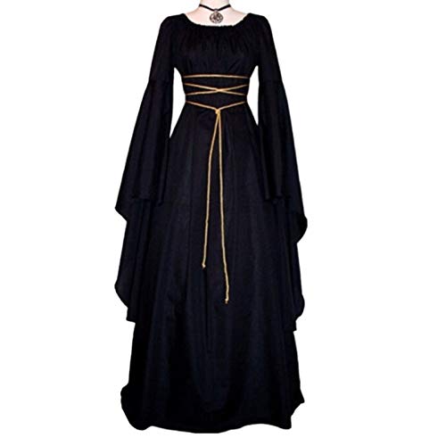 Shubiao Vestido largo medieval de estilo vintage para mujer, con cordones, estilo gótico, vestido de mascarada, cintura media, cuello redondo, manga larga para Halloween