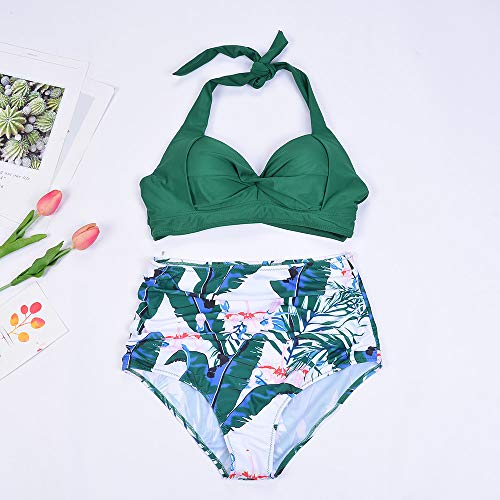 Shujin - Bikini push up para mujer, estilo años 50, retro, vintage, cintura alta, espalda descubierta, traje de baño de dos piezas verde M