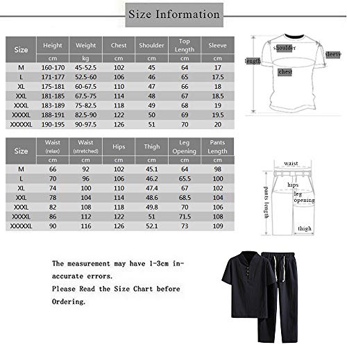 Shujin Chándal para hombre de algodón y lino, de manga corta, camiseta de lino y pantalones de lino holgados, cómodo y ligero, transpirable Blanco L