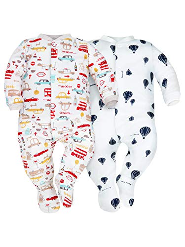 Sibinulo Niño Niña Pijama Bebé Pelele de Algodón Pack de 2 Autos y Globos 68(3-6 Meses)