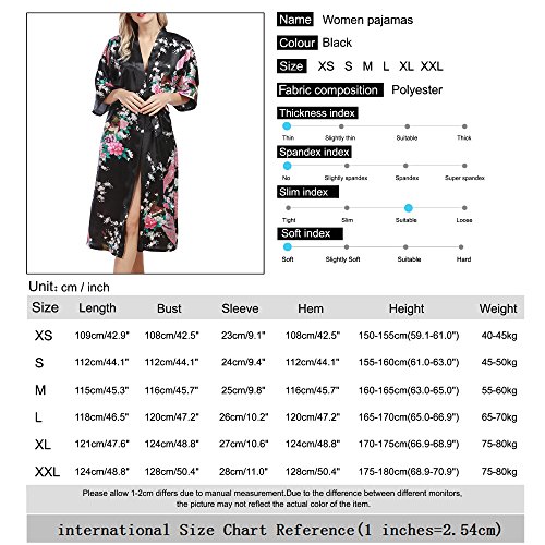 Sidiou Group Bata de Satén Vestido Kimono Largo Mujer Camisón Pijamas Ropa de Dormir Albornoz Saten (Negro, S)