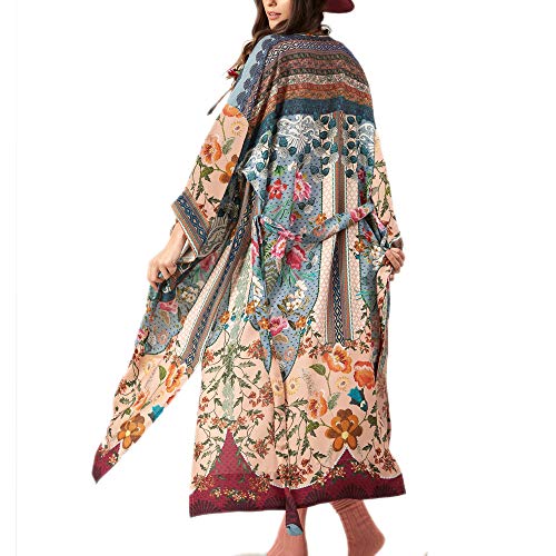 SIEBENEINSY Bañador de mujer bohemio para la playa, pareos, kimono, cárdigan, bata larga, blusa, bikini, capa vintage, traje de baño de verano Patrón: 0. Talla única