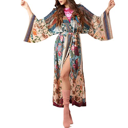 SIEBENEINSY Bañador de mujer bohemio para la playa, pareos, kimono, cárdigan, bata larga, blusa, bikini, capa vintage, traje de baño de verano Patrón: 0. Talla única