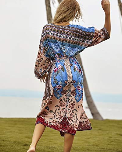 SIEBENEINSY Bañador de mujer bohemio para la playa, pareos, kimono, cárdigan, bata larga, blusa, bikini, capa vintage, traje de baño de verano Patrón: 0. Talla única