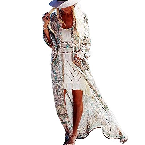 SIEBENEINSY Bañador de mujer bohemio para la playa, pareos, kimono, cárdigan, bata larga, blusa, bikini, capa vintage, traje de baño de verano Patrón3 Talla única