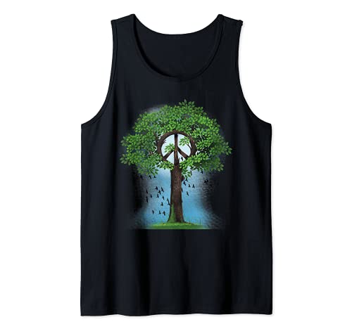 Signo de la paz Árbol retro hippie Naturaleza Símbolo de la Camiseta sin Mangas