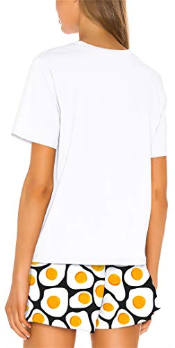 Silver Basic Camiseta de la NASA para Niñas Conjunto de Pijama de Verano Lindo Camisa y Pantalones Cortos Ropa de Dormir Estampados de Flamencos de Sandía Camiseta Pijama XL,08Huevo Frito-1