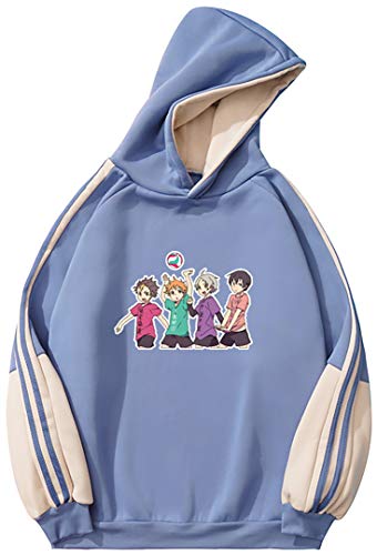 Silver Basic Sudadera con Capucha Haikyuu para Mujeres y Niñas Anime Japonés Haikyuu Ropa Sudadera Cálida Informal Jersey de Voleibol M,Azul Cuatro Personas-3