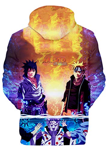 Silver Basic Sudadera con Capucha Naruto Unisex Jersey Impreso en 3D Inspirado en el Anime Japonés Manga Naruto Akatsuki Kakashi Sasuke Uchiha Cosplay Disfraz L,Uchiha Sasuke&Naruto-6