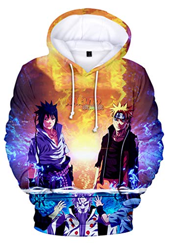 Silver Basic Sudadera con Capucha Naruto Unisex Jersey Impreso en 3D Inspirado en el Anime Japonés Manga Naruto Akatsuki Kakashi Sasuke Uchiha Cosplay Disfraz L,Uchiha Sasuke&Naruto-6