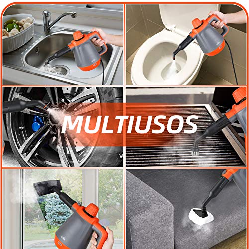 SIMBR Limpiador a Vapor de Mano, Vaporeta de Limpieza Hogar 1200W con Tanque de 450ml y 9 Accesorios, Vaporeta de Mano de Alta Presión para Cocina, Baño, Alfonbra, Ropa, Cortina y Otros Lugares