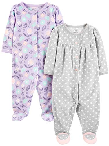 Simple Joys by Carter's Baby Girls paquete de 2 calcetines de forro polar para dormir y jugar ,Purple/Flowers/Gray Dot ,US NB (EU 56-62)