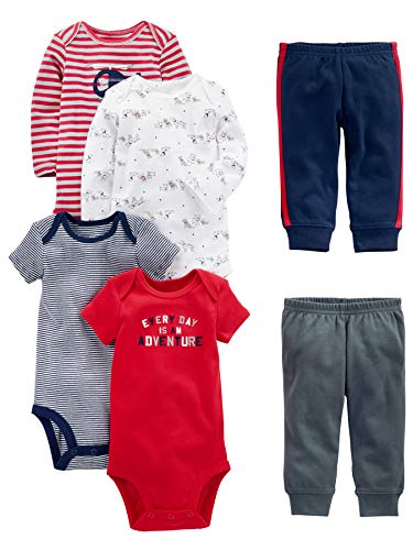 Simple Joys by Carter's Conjunto de 6 piezas de body para bebé (manga corta y larga) y pantalones ,Red/Navy Bear ,24 Meses