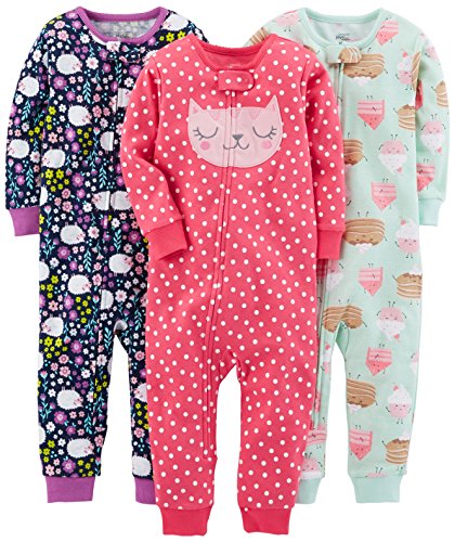 Simple Joys by Carter's pijama de algodón sin pies para bebés y niñas pequeñas, paquete de 3 ,Sweets/Floral/Kitty ,24 Months