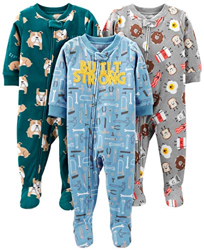 Simple Joys by Carter's pijama de forro polar suelto para bebés y niños pequeños, paquete de 3 ,Bulldogs/Breakfast/Tools ,5T