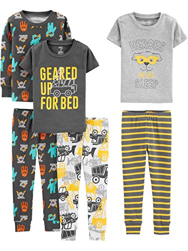 Simple Joys by Carter's - Pijama dos piezas - Juego de pijama de algodón de ajuste cómodo de 6 piezas. - para niño amarillo construcción 4 Years