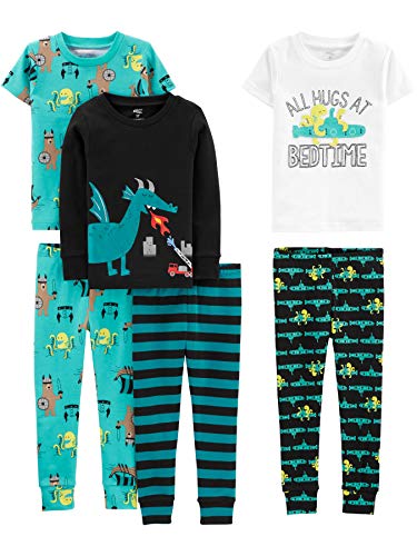 Simple Joys by Carter's - Pijama dos piezas - Juego de pijama de algodón de ajuste cómodo de 6 piezas. - para niño azul Dragons/Igauana 2 Years