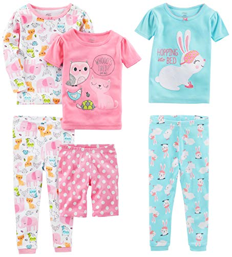Simple Joys by Carter's - Pijamas enteros - Juego de pijama de algodón de ajuste cómodo de 6 piezas. - para bebé niña multicolor Bunny/Animals Green 4 Years