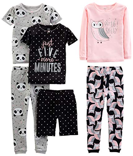 Simple Joys by Carter's - Pijamas enteros - Juego de pijama de algodón de ajuste cómodo de 6 piezas. - para bebé niña multicolor Owl/Panda/Dot 2 Years