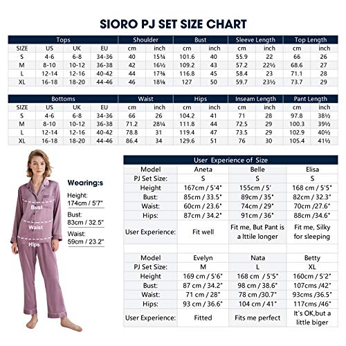 SIORO Conjunto de Pijamas de Mujer Pijamas de satén de Seda para Mujer Ropa de Dormir de Manga Larga con Botones, Verde grisáceo, S