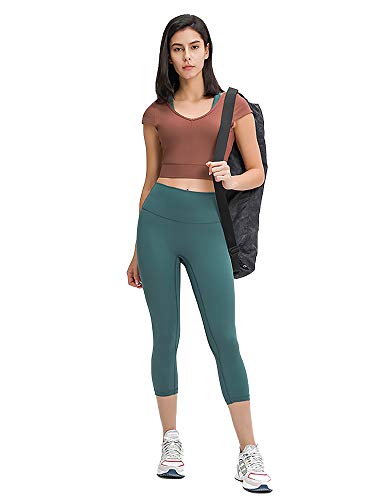 siyecaoo Camiseta Deportiva Mujer，Top de Deporte Corto Súper Suave Mujer Yoga Tops Marrón S