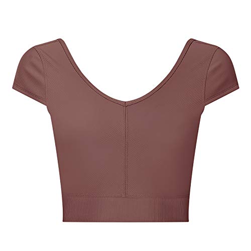 siyecaoo Camiseta Deportiva Mujer，Top de Deporte Corto Súper Suave Mujer Yoga Tops Marrón S