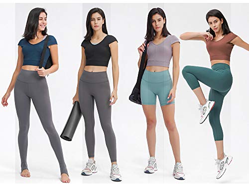 siyecaoo Camiseta Deportiva Mujer，Top de Deporte Corto Súper Suave Mujer Yoga Tops Marrón S