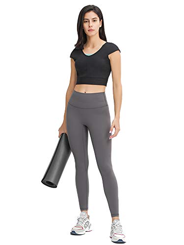 siyecaoo Camiseta Deportiva Mujer，Top de Deporte Corto Súper Suave Mujer Yoga Tops Negro L