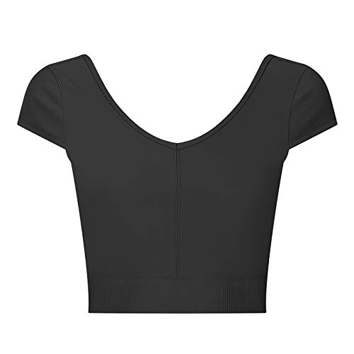 siyecaoo Camiseta Deportiva Mujer，Top de Deporte Corto Súper Suave Mujer Yoga Tops Negro L