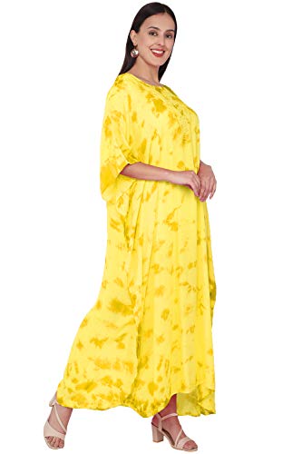 SKAVIJ Caftan Playa Mujer Talla Grande Vestidos Mujer Verano Largo Amarillo Talla Única